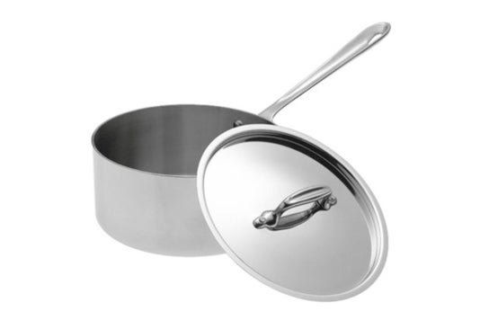 All-Clad Stainless Steel 3-Quart Covered Saucepan.